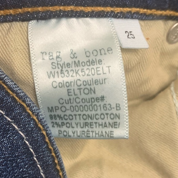 Rag & Bone Elton Fit High Rise Skinny Ankle Jeans Classic Dark Preppy Size 25 - Picture 16 of 16